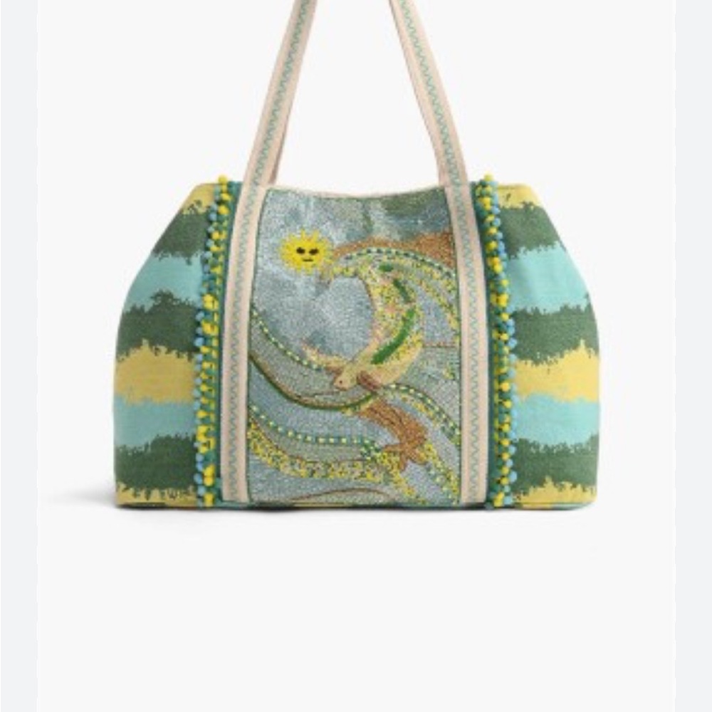 America & Beyond Rising Phoenix Tote Hand-Embellished Green & Yellow Tote Bag